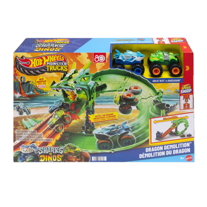Hot Wheels Monster Trucks Pista de Brinquedo Tubarões vs. Dinossauros: Destruição do Dragão - Image 6