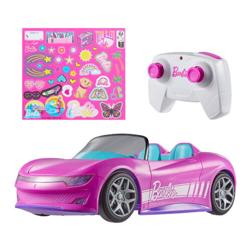 Hot Wheels RC Barbie Convertible. Battery-Powered Remote-Control Toy Car. Fits 2 Barbie Dolls