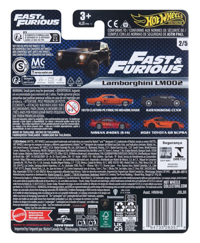 Hot Wheels Collector Veículo de Brinquedo Carro Fast e Furious Lamborghini LM002 - Image 2