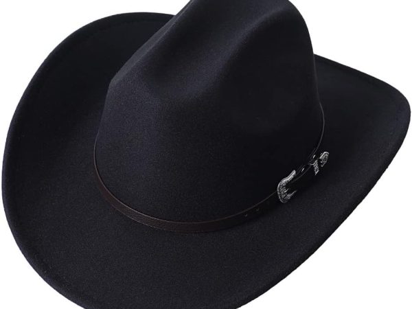 Men Women Wide Brim Western Cowboy Cowgirl Hats with Buckle Belt