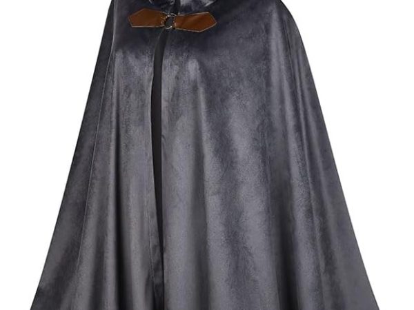 Men Hooded Cloak, Adult Medieval Renaissance Costume with Hood, Velvet Cape Halloween Dress Up