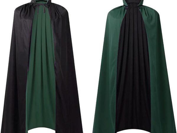 Stand Collar with Hood Reversible Cloak Masquerade Cape Costume, Black and Red