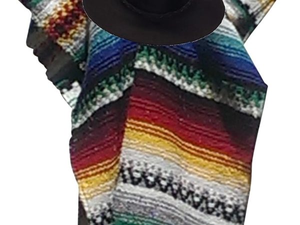 SHARPSHOOTER Clint Eastwood Western Black Cowboy Hat & Multicolor Poncho Set