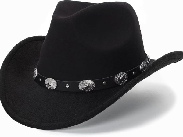 Western Cowboy Hat for Men Women Classic Fedora Hat with Buckle Belt (Size:M-L)