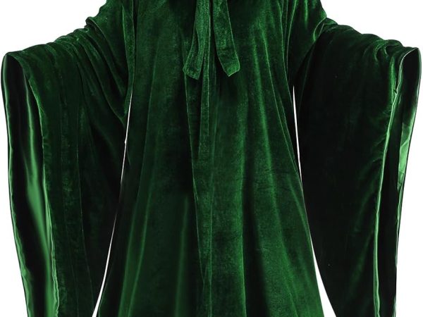 Unisex Deluxe Full Length Hooded Wizard Cape Velvet and Stain Double Deck Cloak Halloween Cosplay