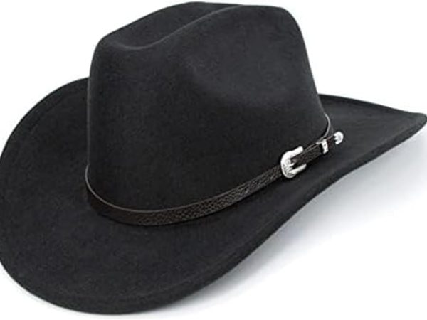 Western Cowboy Hat for Men Women Classic Roll Up Fedora Hat with Buckle Belt(Size:S-M)
