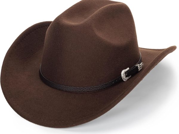Classic Black Western Felt Roll Up Brim Cowboy and Cowgirl Hat for Women and Men - Decoration with Western Belt Bukle