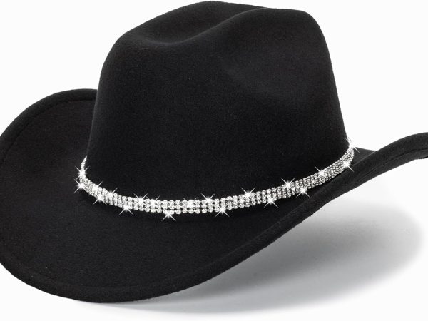 Glitter Silver Black Cowboy Hats for Women - Western Sparkly Rhinestone Cowgirl Hat for Ladies Size M-L