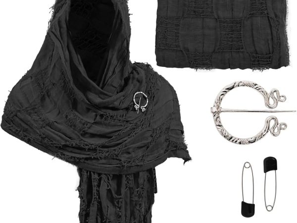 Post Apocalyptic Hooded Shawl Scarf Medieval Renaissance Cowl Cloak Cape Tattered Viking Wizard Costume for Men Women