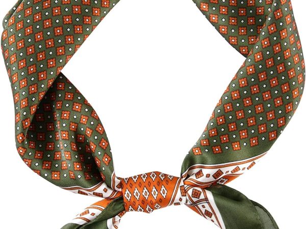 Vintage Silk Feel Square Scarf for Men Satin Bandana Tiny Pattern Print Neckerchief Geometry Head Scarf Fashion