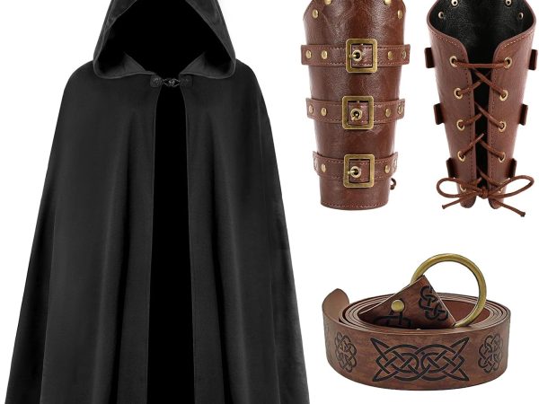 Medieval Cloak with Hood Men Women Renaissance Cloak Hooded Cape Halloween Sorcerer Costume Accessories