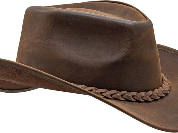 Block Grain Leather Cowboy Hat for Men Women Shape able into Out Back hat Durable Leather Hats for Men | Western hat