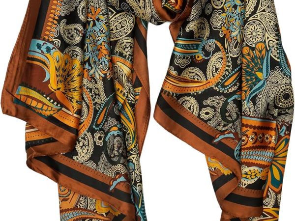 Large Mulberry Silk Feeling Long Stain Scarf Lightweight Sunscreen Shawls Wraps for Women