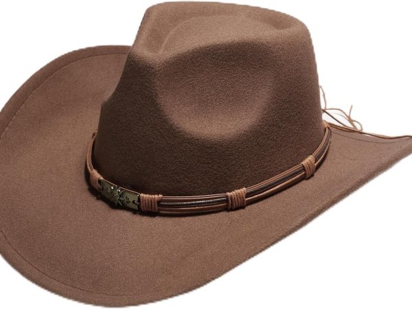 Western Style Felt Cowboy Hat, Multi-Color Options, Wide Brim Fedora with Decorative Band, Classic Western Wear for Women