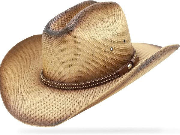 Cowboy Hat for Men and Women with  Crease, 4.1 inches Shapeable Wide Brim Straw Western Cowgirl Hat for Rodeo & Outdoor, Gift Packaging (Size L-XXL) Khaki